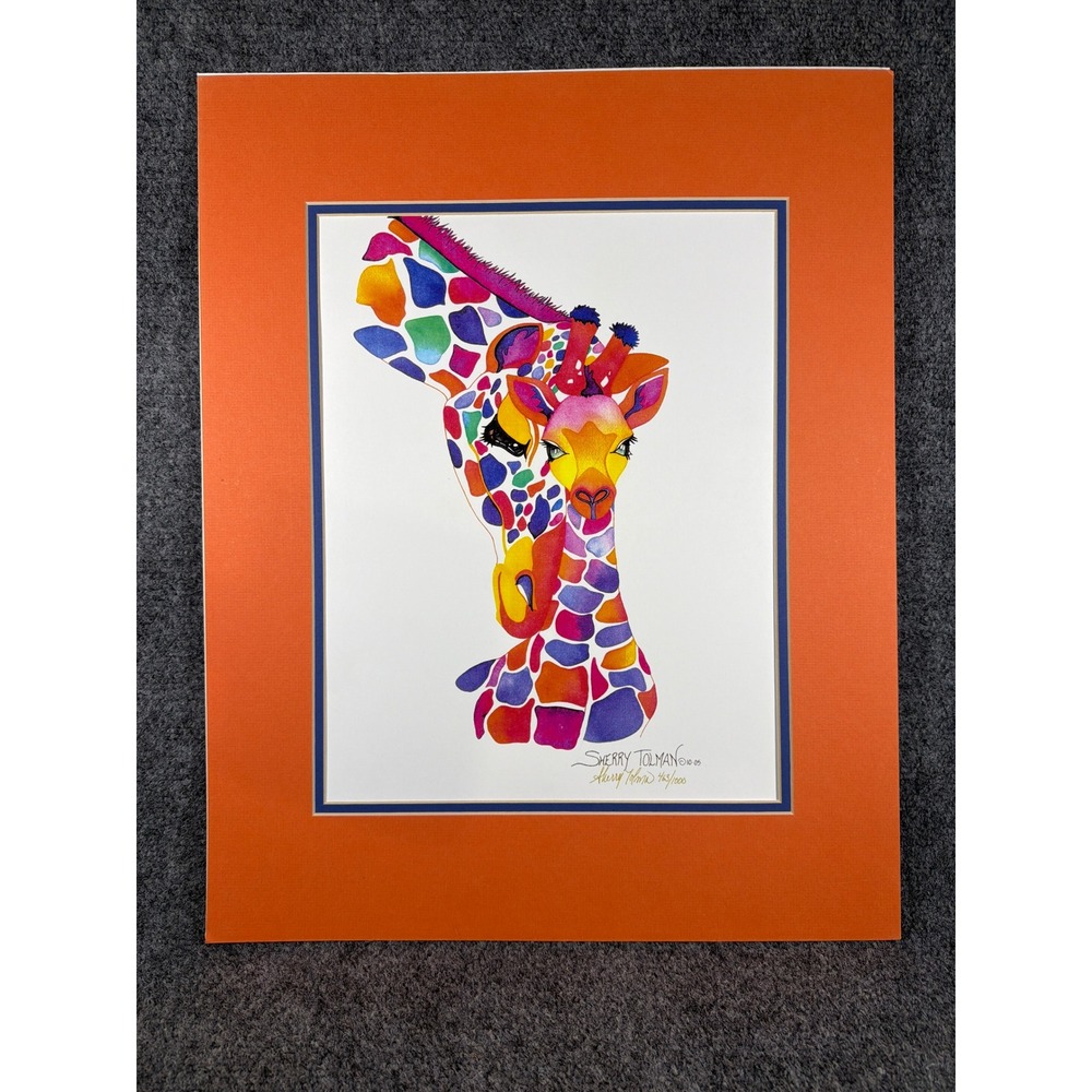 Sherry Tolman Signed Numbered Giraffe Art Print 463/1000 Matted 2005 16x20